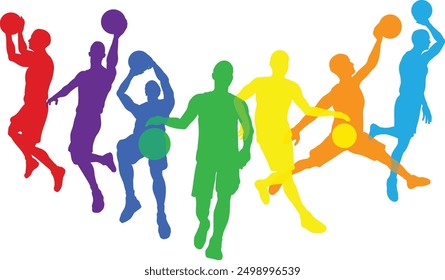 Silhouette basketball player set. Active sports people healthy players fitness silhouettes concept.