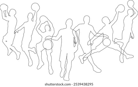 Silhouette basketball player set. Active sports people healthy players fitness silhouettes concept.