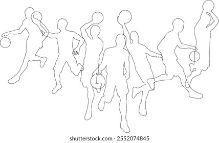 Silhouette basketball player set. Active sports people healthy players fitness silhouettes concept.