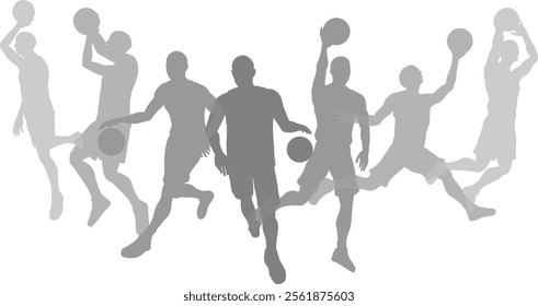 Silhouette basketball player set. Active sports people healthy players fitness silhouettes concept.