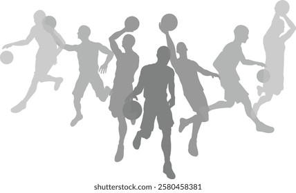 Silhouette basketball player set. Active sports people healthy players fitness silhouettes concept.