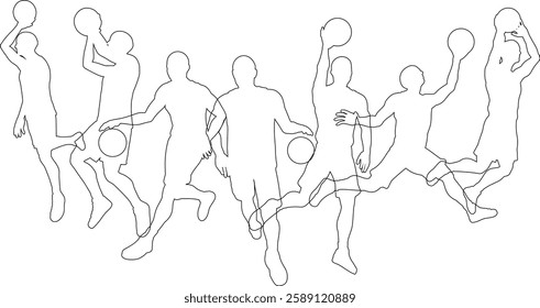 Silhouette basketball player set. Active sports people healthy players fitness silhouettes concept.