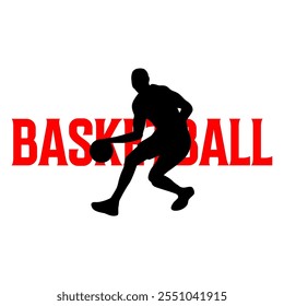 silhouette of a basketball player with unique red text