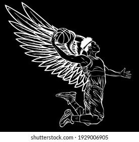 Silhouette Basketball Player. Vector Illustration Created In Topic Second Wind