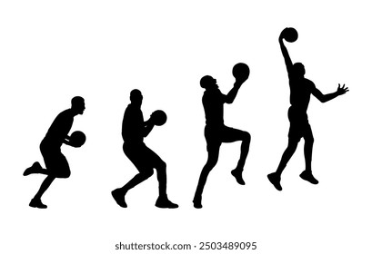 silhouette of a basketball player, vector illustration of a basketball player taking a shot, on a white background