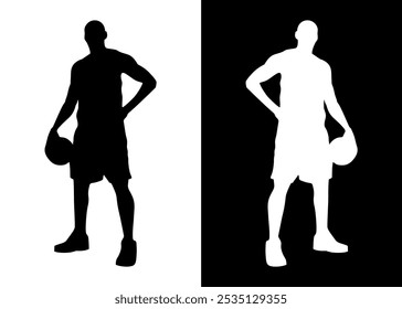 
Silhouette eines Basketballspielers, Vektorgrafik eines Basketballspielers auf schwarz-weißem Hintergrund