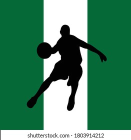 Silhouette of a basketballer and Nigerian flag
