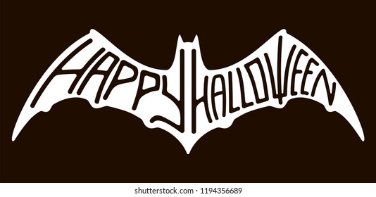 Silhouette of bat decorated with lettering. Vector illustration