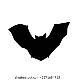 A silhouette of a bat flying over a white background. vector
