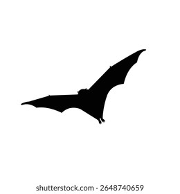 Silhouette of a bat flying with wings fully spread, showcasing its curved wings and pointed ears, ideal for spooky or night-themed designs.
