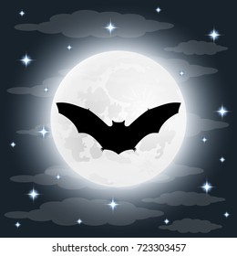 Silhouette bat in full moon
