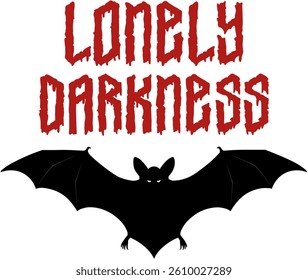 Silhouette of a bat with a gothic style phrase Lonely Darkness