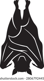 silhouette bat hanging upside down wings folded wildlife nature isolated black white vector illustration graphic design