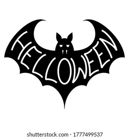 Silhouette of a bat with the inscription Halloween on a white background. Vector bat vampire logo