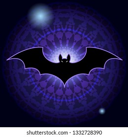 Silhouette of a bat on a blue background. Vector illustration.