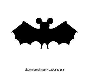 Silhouette of a bat with outstretched wings.	