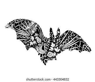 Silhouette bat with patterns, monochrome, It contains clipping mask.