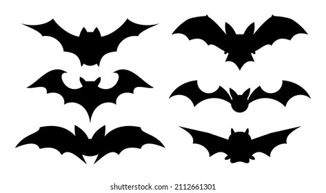 The silhouette of a bat. A set of vector design elements isolated on white.