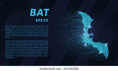 The silhouette of a bat. Vector illustration. The bat is falling apart