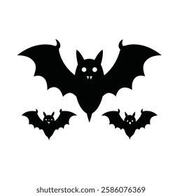 Silhouette bat wings spooky Halloween bat silhouette on white background. Bat vector illustration. Bat icon.