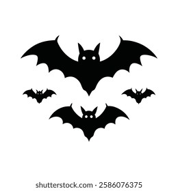 Silhouette bat wings spooky Halloween bat silhouette on white background. Bat vector illustration. Bat icon.