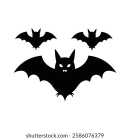 Silhouette bat wings spooky Halloween bat silhouette on white background. Bat vector illustration. Bat icon.