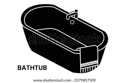 Silhouette of Bathtub, shower icon. Bathtub vector, icon. Shower head icon, Bathroom, Bath, Bathing, Bubble Towel vector. Bathtub sign symbol design on white background. Vector illustration.