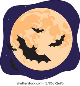 Silhouette bats black mystical monsters the background the moon as concept halloween party  full moon  black magic  Flat vector stock illustration as card  print  greeting