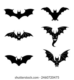 Silhouette bats set situared on white background vector