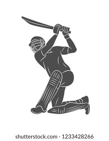 Silhouette batsman playing cricket on a white background. Vector illustration