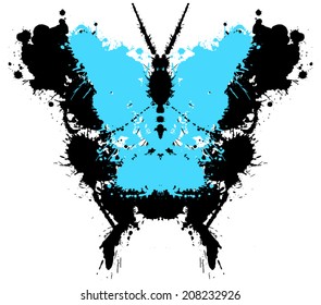 Silhouette of a batterfly Papilio ulysses painted by blots and splatters. 
