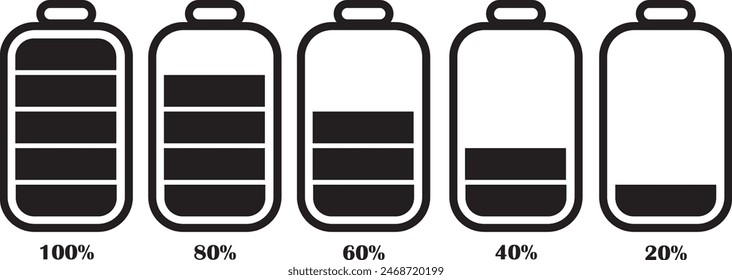 Silhouette Battery Percentage Vector Illustration Set