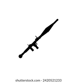 La silueta del arma Bazooka o lanzacohetes, también conocida como granada propulsada por cohetes o RPG, de estilo plano, puede utilizarse para la ilustración artística, el pictograma, el sitio web, el elemento infográfico o de diseño gráfico