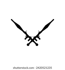 La silueta del arma Bazooka o lanzacohetes, también conocida como granada propulsada por cohetes o RPG, de estilo plano, puede utilizarse para la ilustración artística, el pictograma, el sitio web, el elemento infográfico o de diseño gráfico