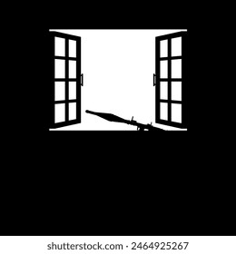 Silhouette of the Bazooka or Rocket Launcher Weapon in the Window, Dramatic War View, can use for Art Illustration, War News, Poster or Graphic Design Element. Vector Illustration