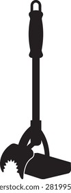 A silhouette of a BBQ cleaning brush with serrated bristles designed for efficient grill grate maintenance during outdoor culinary events.