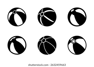 Silhouette of beach ball icons set, summer holiday elements collection
