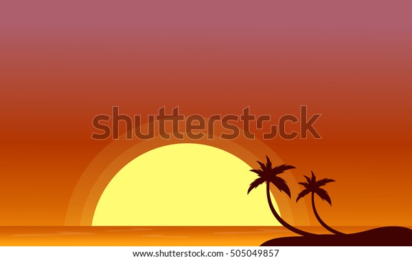 Silhouette Beach Big Sun Scenery Vector Stock Vector (Royalty Free ...