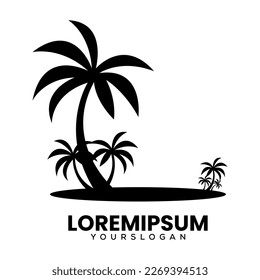 silhouette beach illustration logo design template