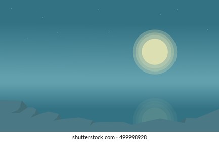 Silhouette of beach landscape and moon vector illustration
