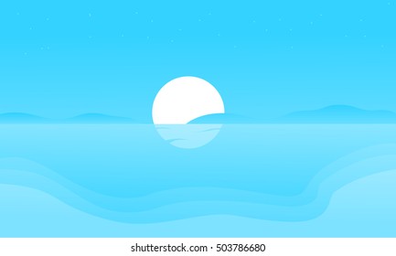 Silhouette of beach and moon vector flat illustration