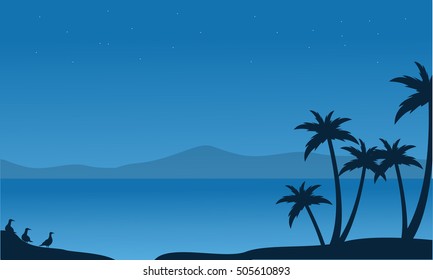 Silhouette of beach with mountain backgrounds vector