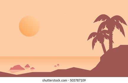 Silhouette of beach with palm landscape vector art