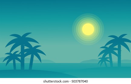 Silhouette of beach and palm at night vector illustration