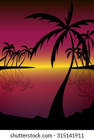 silhouette of beach with palm trees