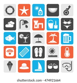 Silhouette Beach, resort and entertainment icons - vector icon set