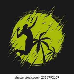 silhouette of beach volleyball player and abstract circle