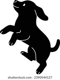 Silhouette of Beagle puppy jumping and playing with details