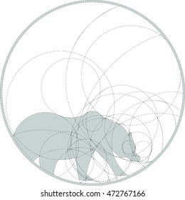 Silhouette of bear created by circles. Round monochrome image