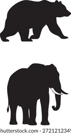 Silhouette aus Bär und Elefant auf transparentem Hintergrund. Diese Vektorkunst ist ideal für vielfältige Designprojekte, die den Schutz der Wildtiere betonen. Ideal für Bildung.